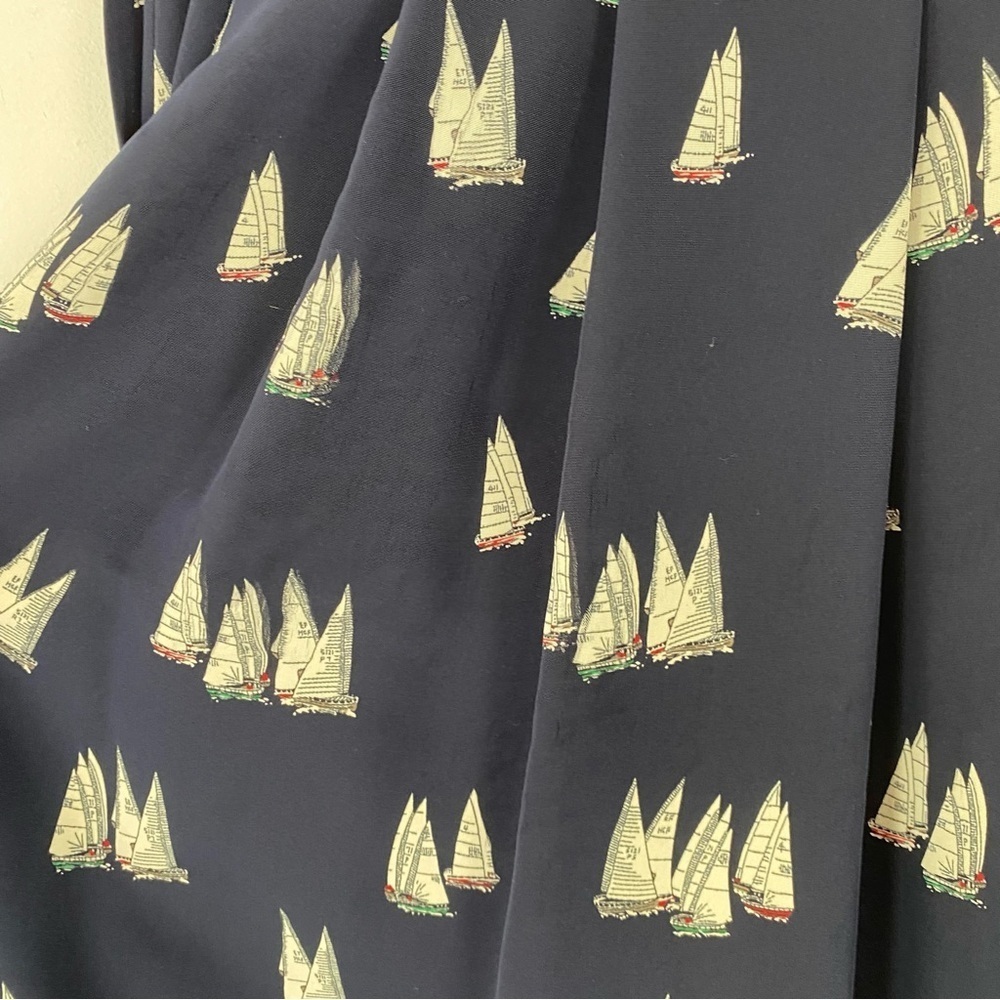 J.G. Hook Womens Midi Skirt 29” W Navy White Sailboat Pleated Nautical Pockets * - Picture 9 of 16